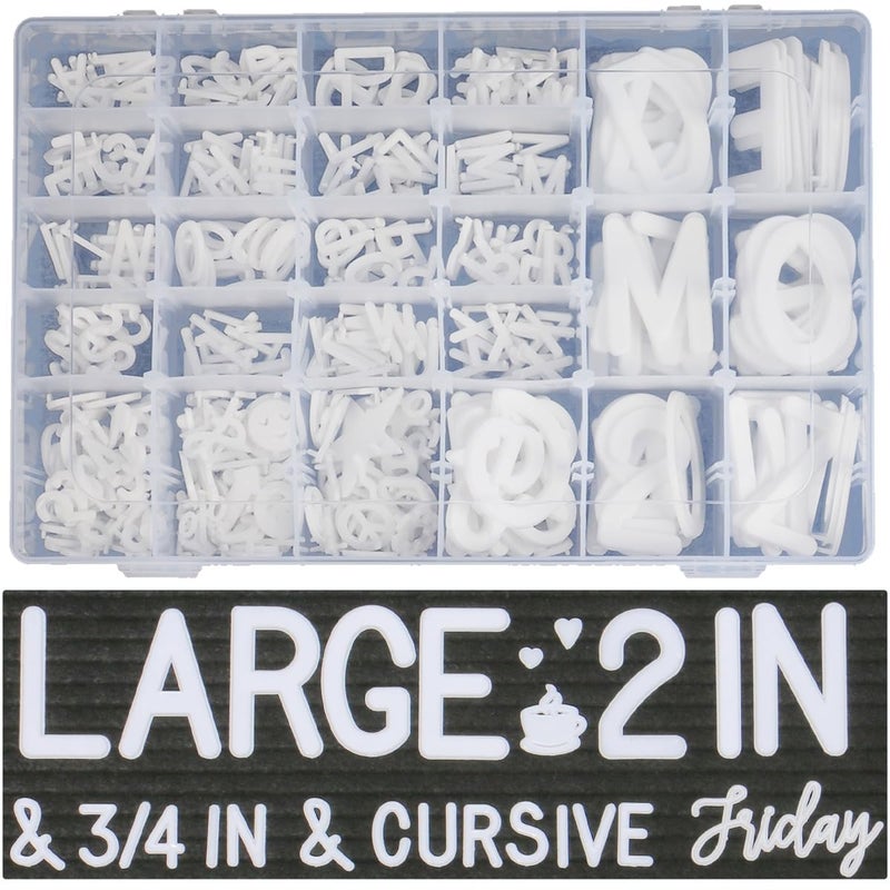 Big Role 559 Extra White Letters With Organizer for Changeable Felt Board (3/4 Inch and 2 Inch) + 11 Cursive Words + 12 Months + 7 Days + Pre-Cut Plastic Letters - Image 1